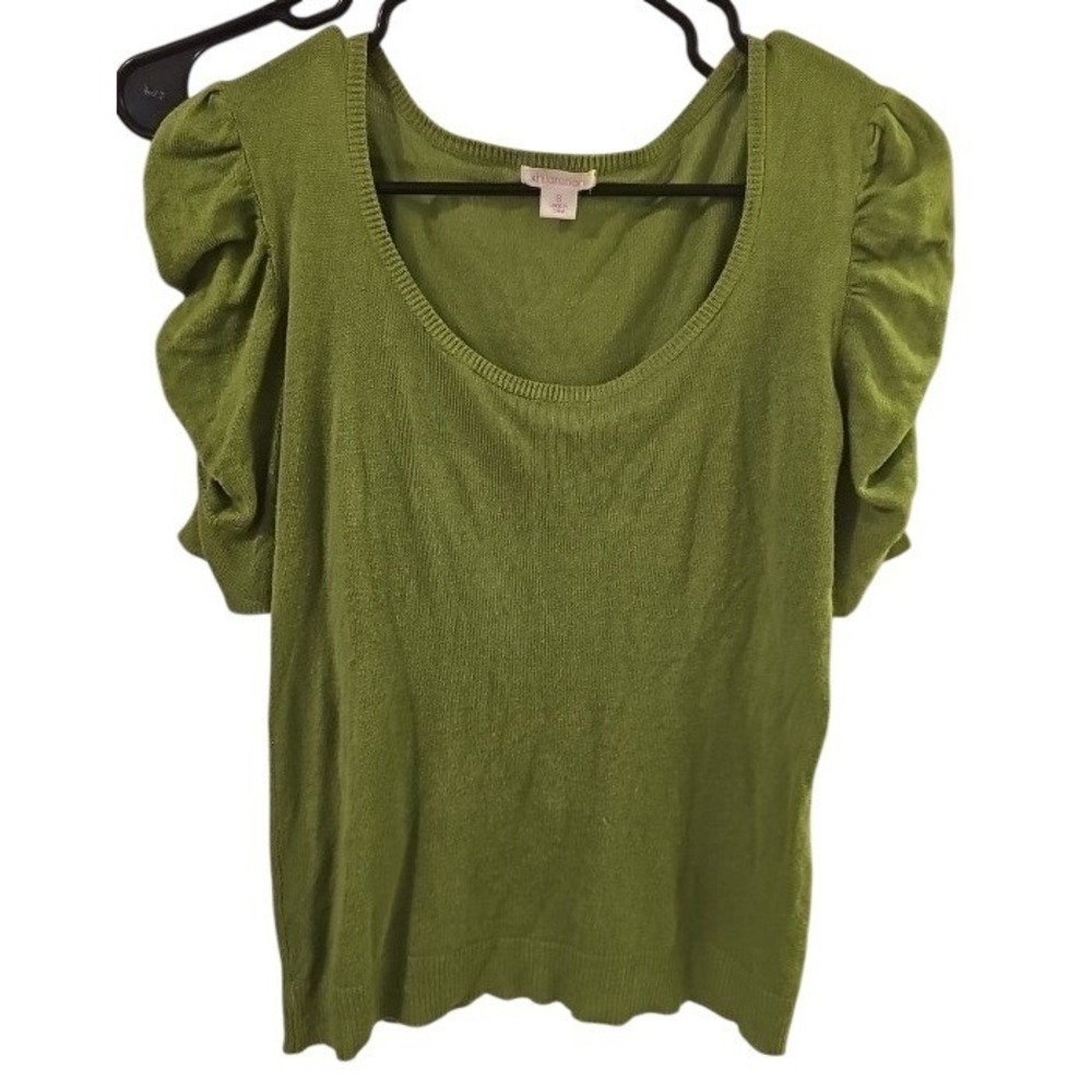 Xhilaration Kelly Green Puff Sleeve Lightweight Knit Sweater Scoop Neck Small
